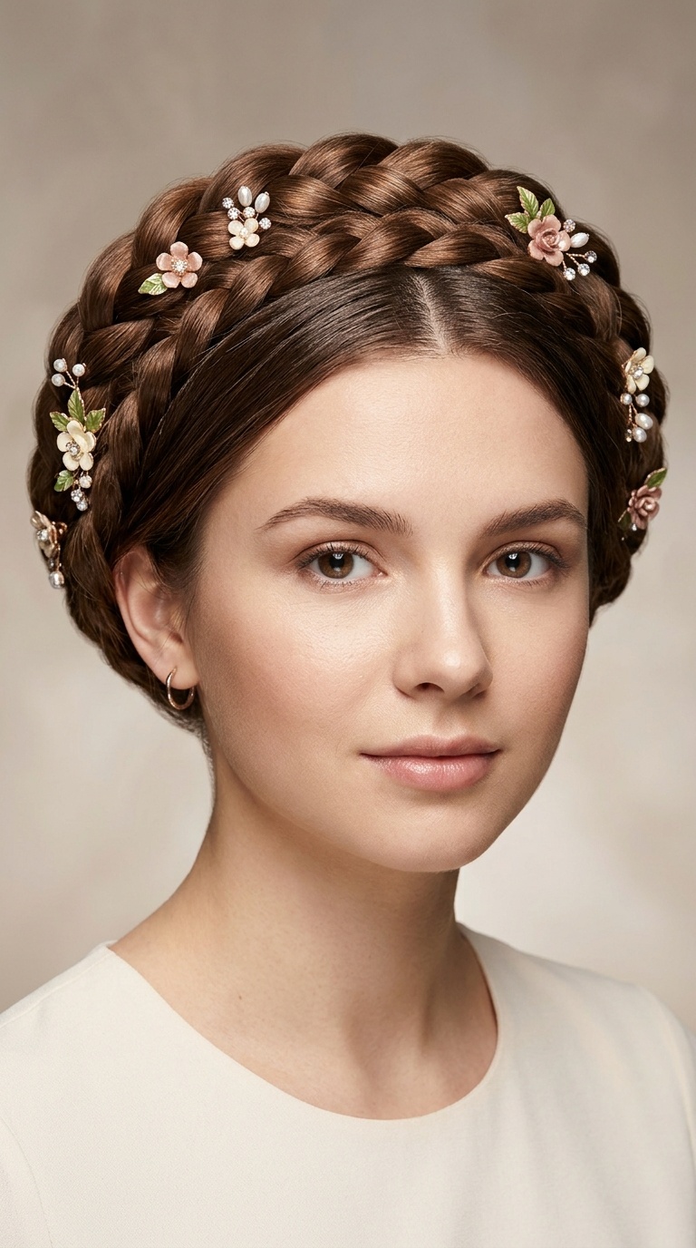 Braided Halo with Floral Pins