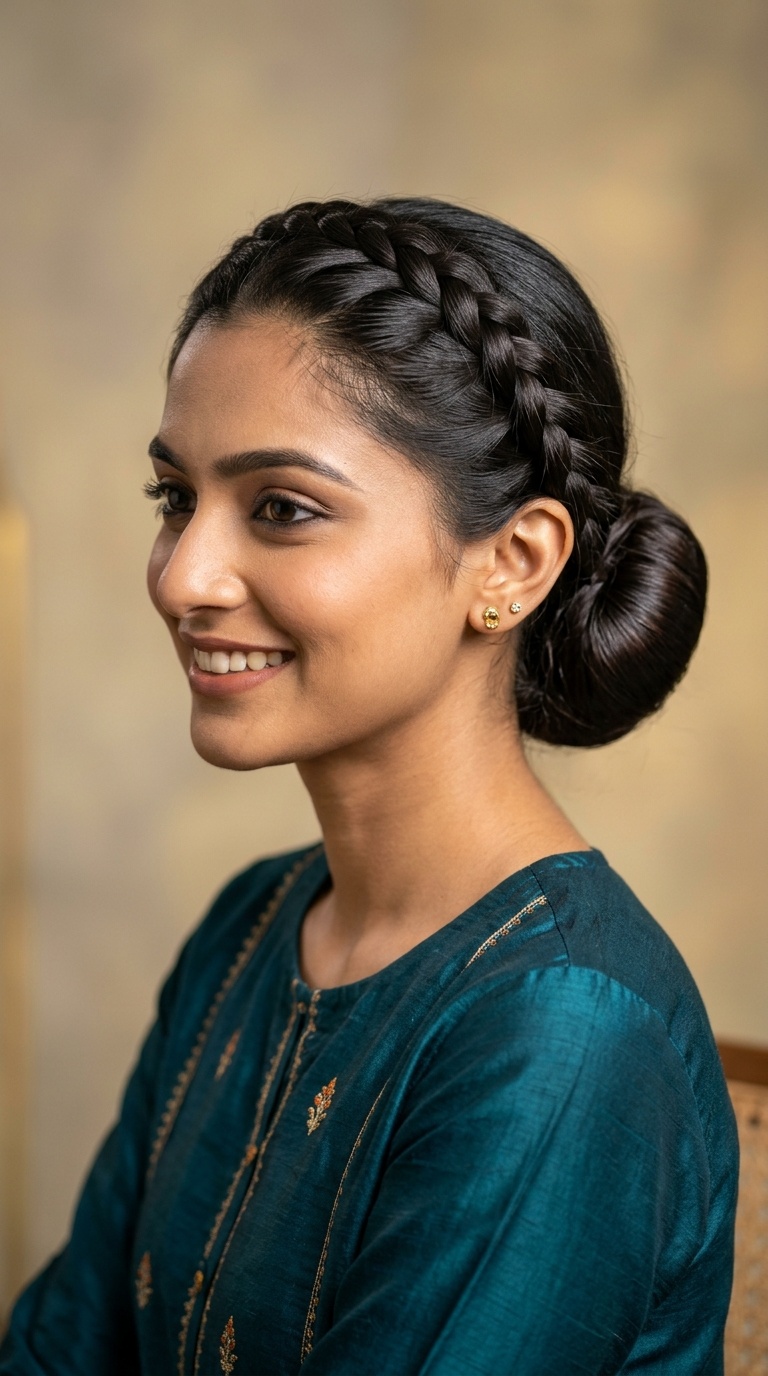 Braided Headband with a Sleek Bun