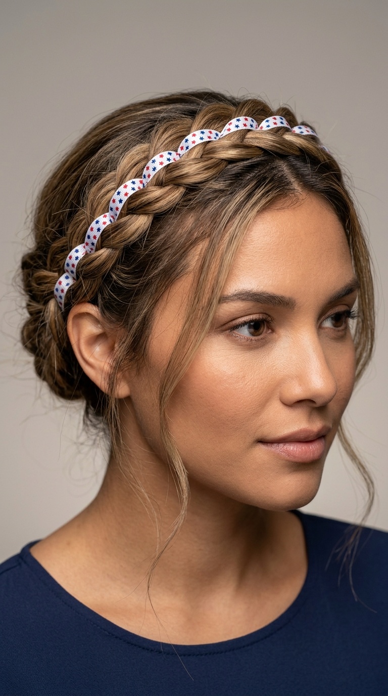 Braided Headband with Inset Ribbon