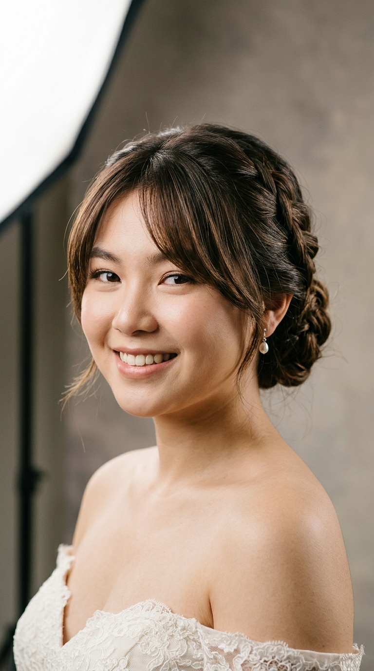 Braided Low Bun with Side Fringe