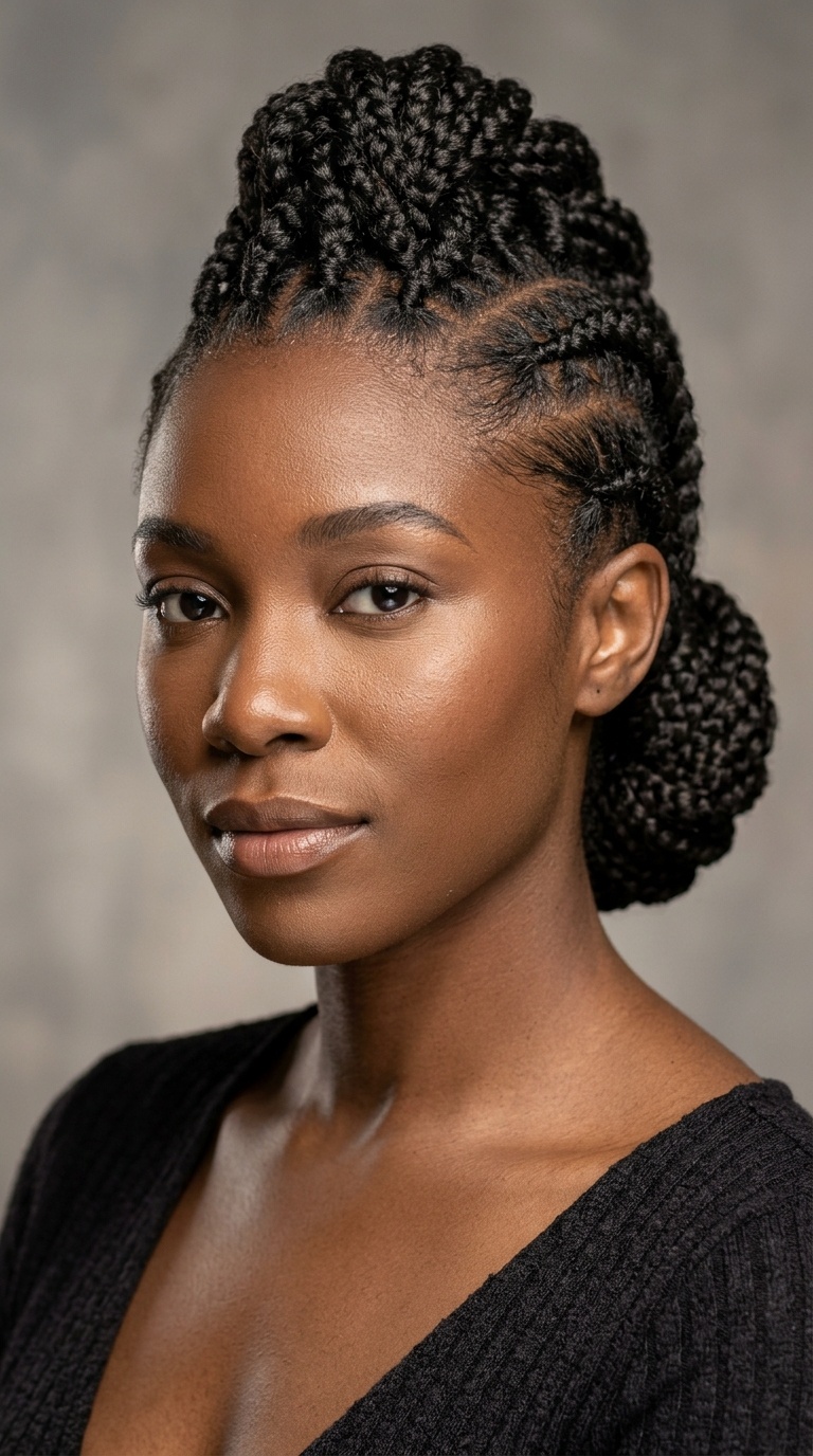 Braided Mohawk with Low Bun
