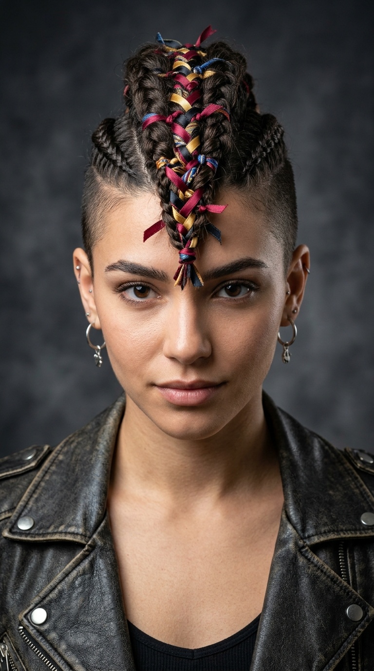 Braided Mohawk with Ribbons