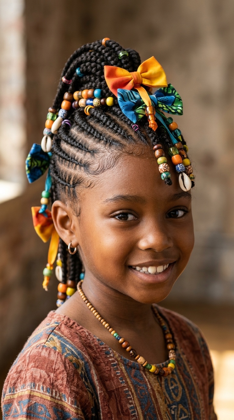 Braided Mohawks with Tribal Beads and Side Bows