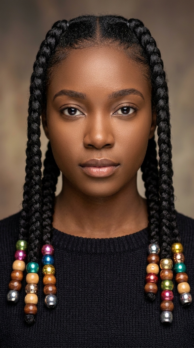 Braided Pigtails with Bold Beads
