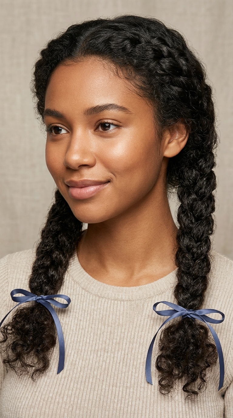 Braided Pigtails with Ribbons