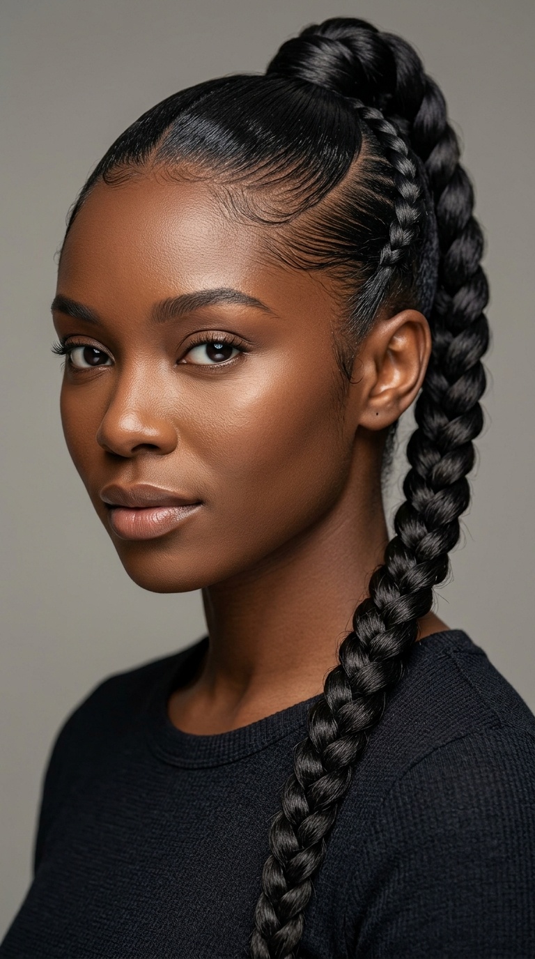 Braided Ponytail with Sleek Top