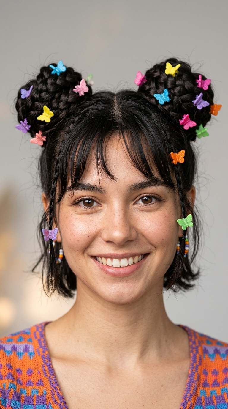 Braided Space Buns with Butterfly Clips
