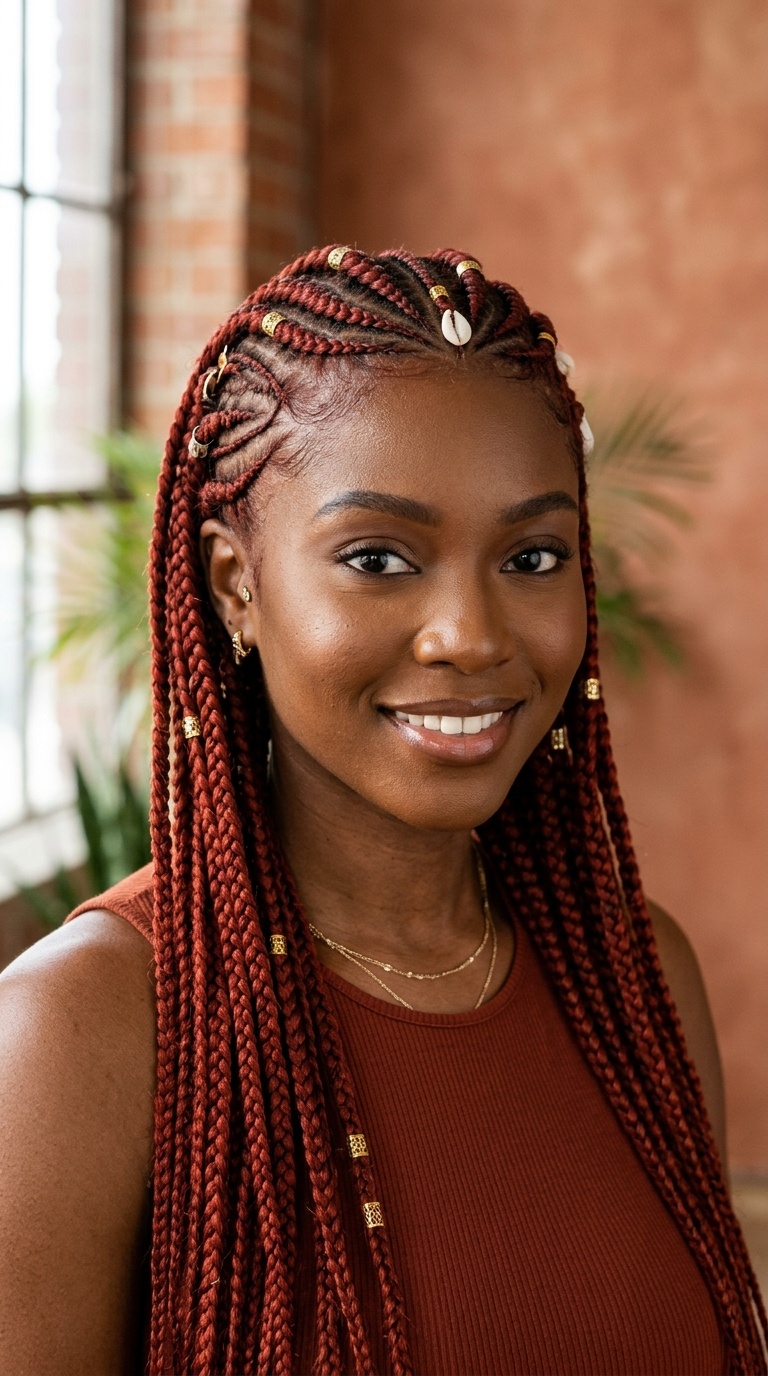 Brick Red Tribal Braids