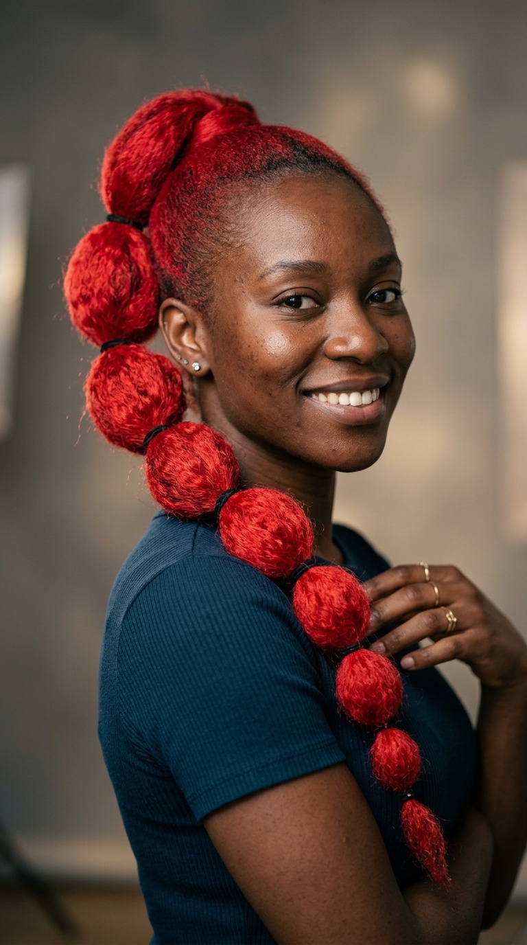 Bright Scarlet Bubble Ponytail
