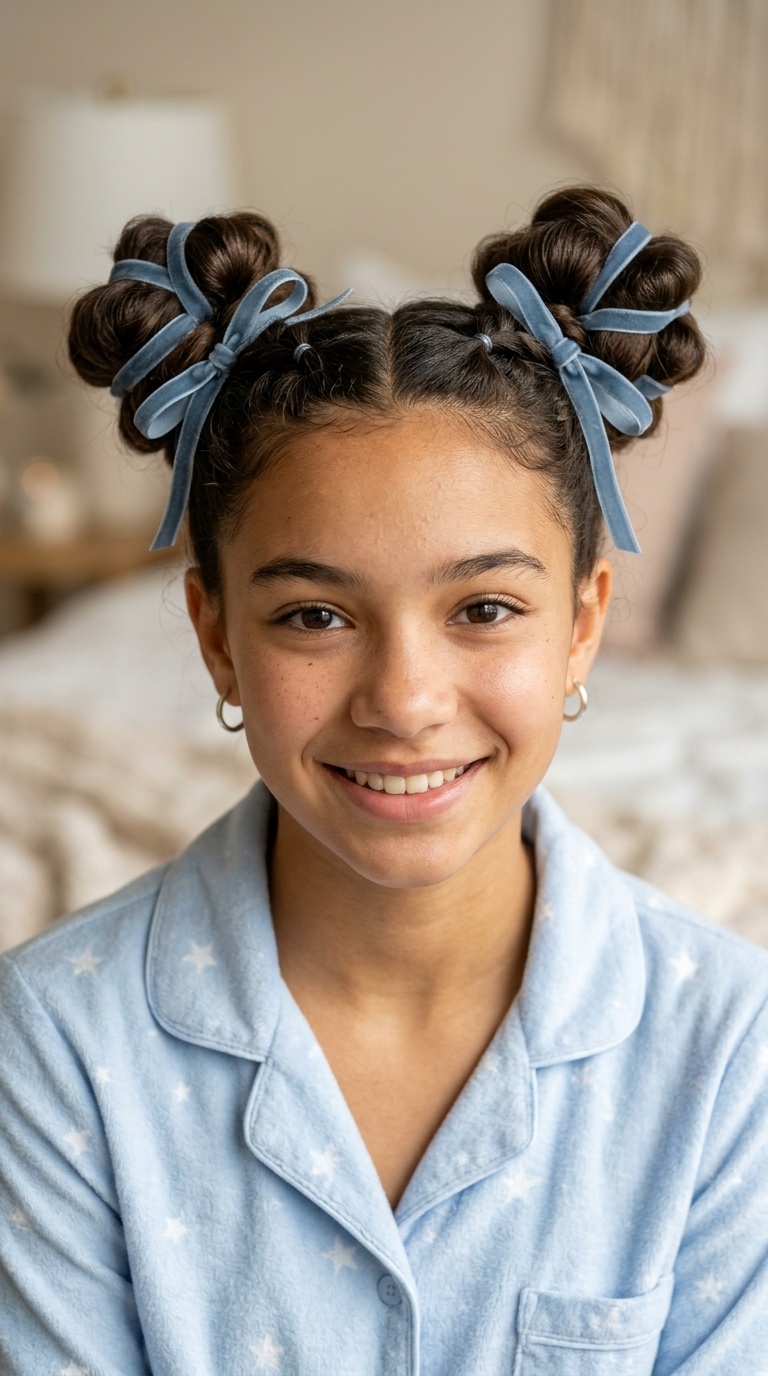 Bubble Braid Space Buns with Ribbon Ties
