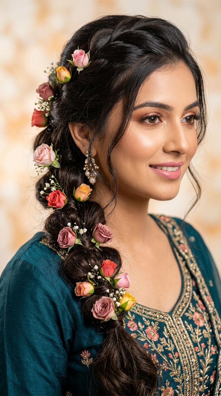 Bubble Braid with Colorful Rosebuds