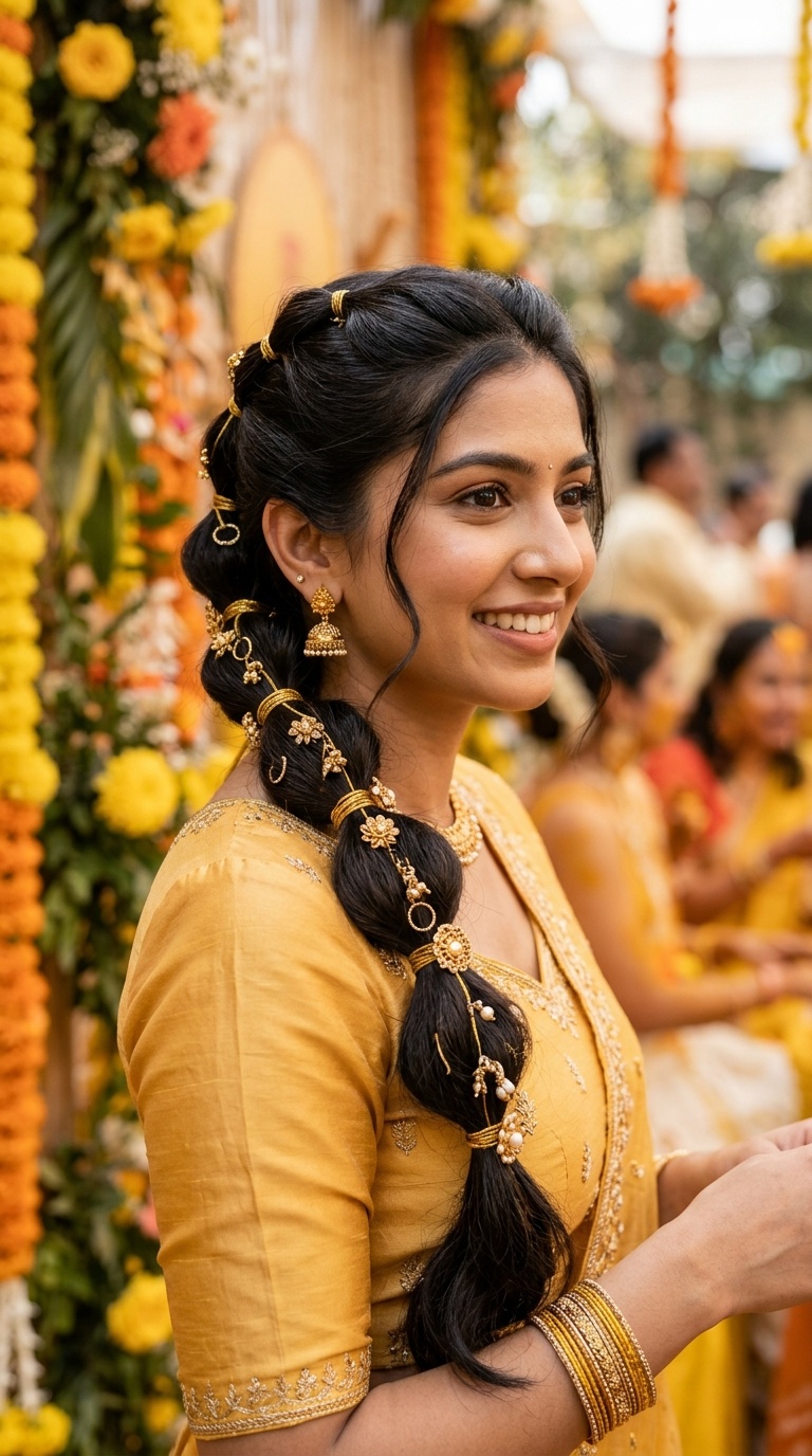 Bubble Braid with Gold Trinkets