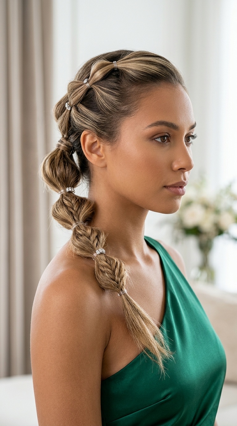 Bubble Braided Side Ponytail