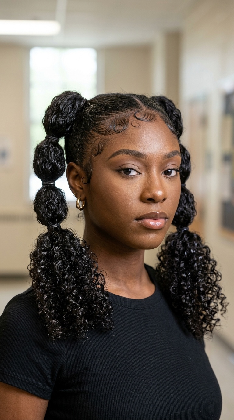 Bubble Pigtails with Curly Ends