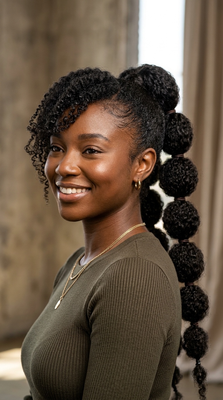 Bubble Ponytail with Face-Framing Side Fringe