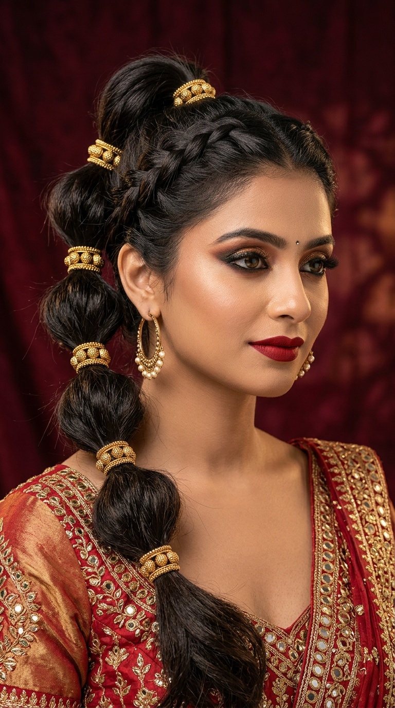 Bubble Ponytail with Gold Beads