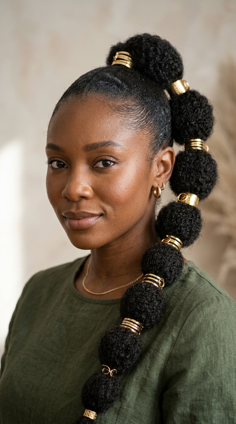 Bubble Ponytail with Gold Cuffs