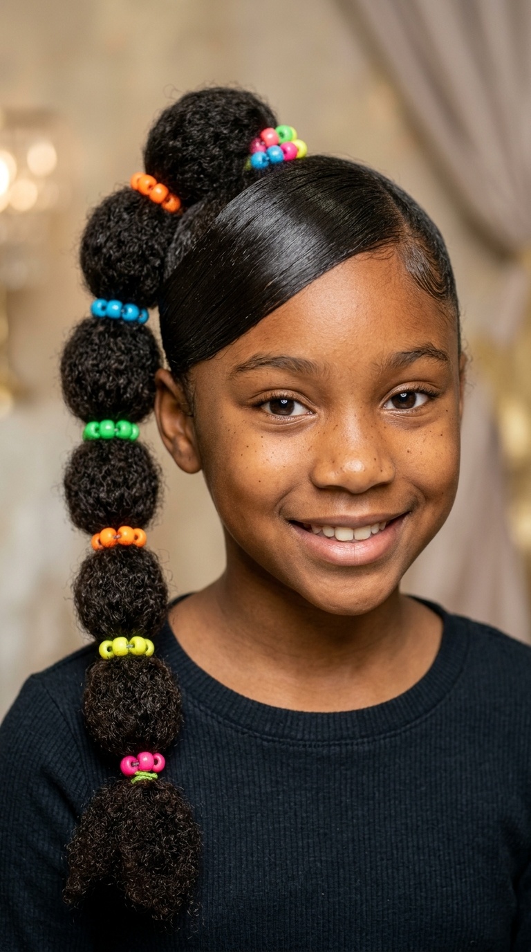 Bubble Ponytail with Neon Beads and Curved Swoop