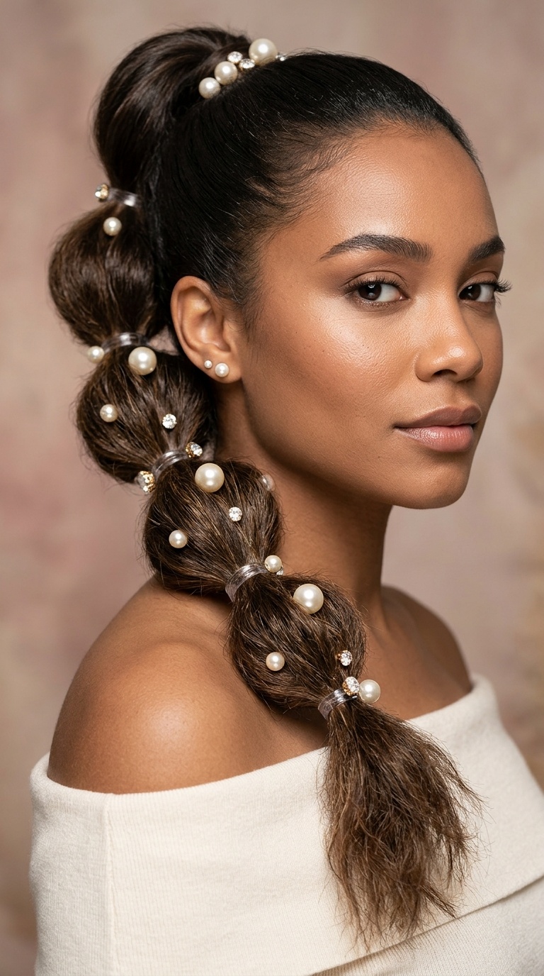 Bubble Ponytail with Pearls