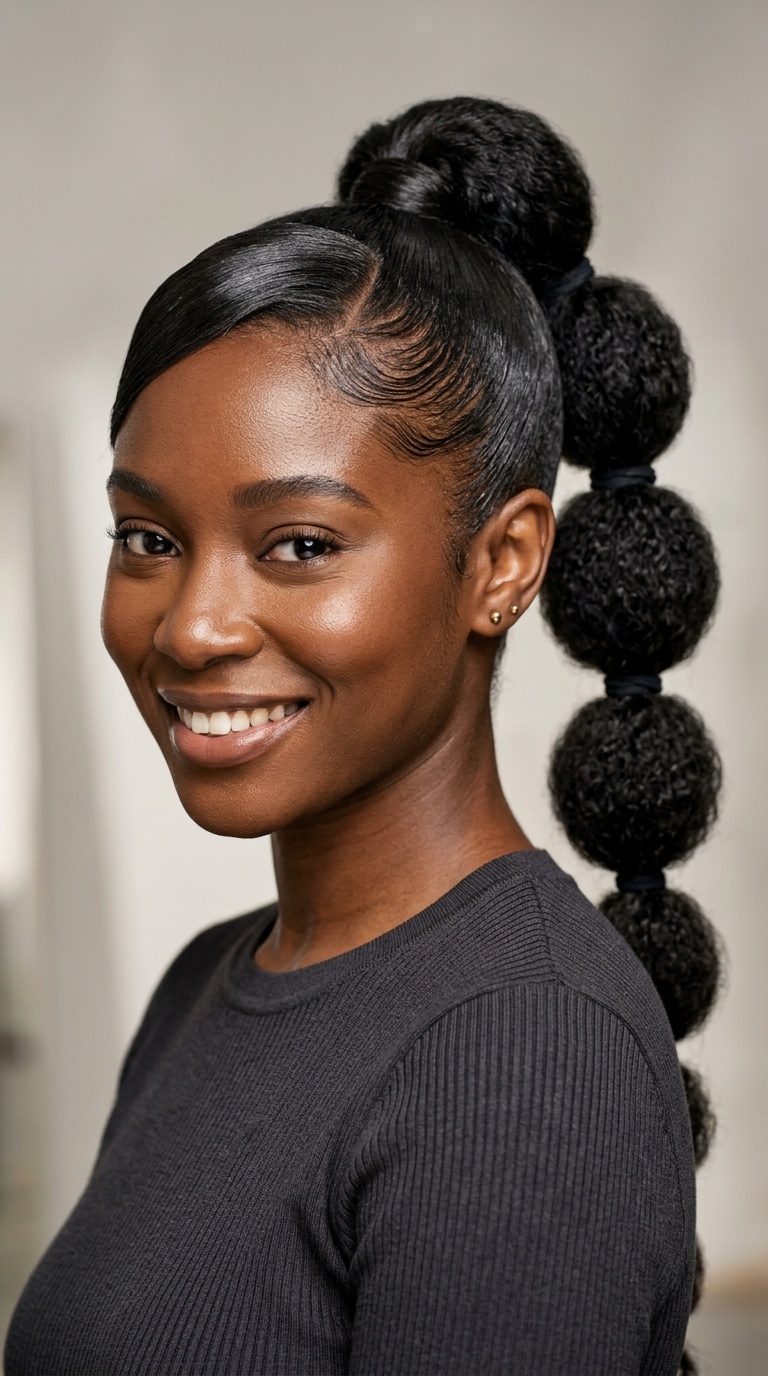 Bubble Ponytail with Polished Front Swoop