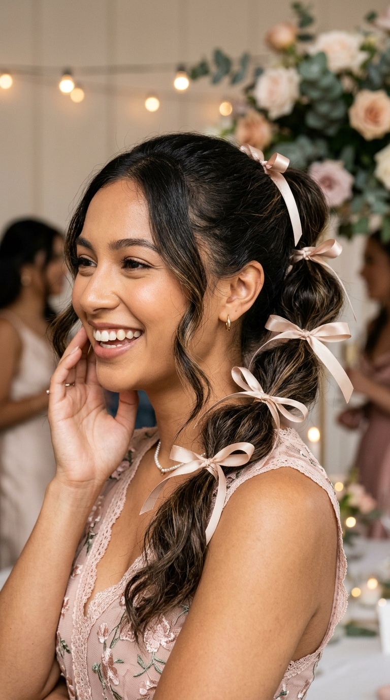 Bubble Ponytail with Ribbons