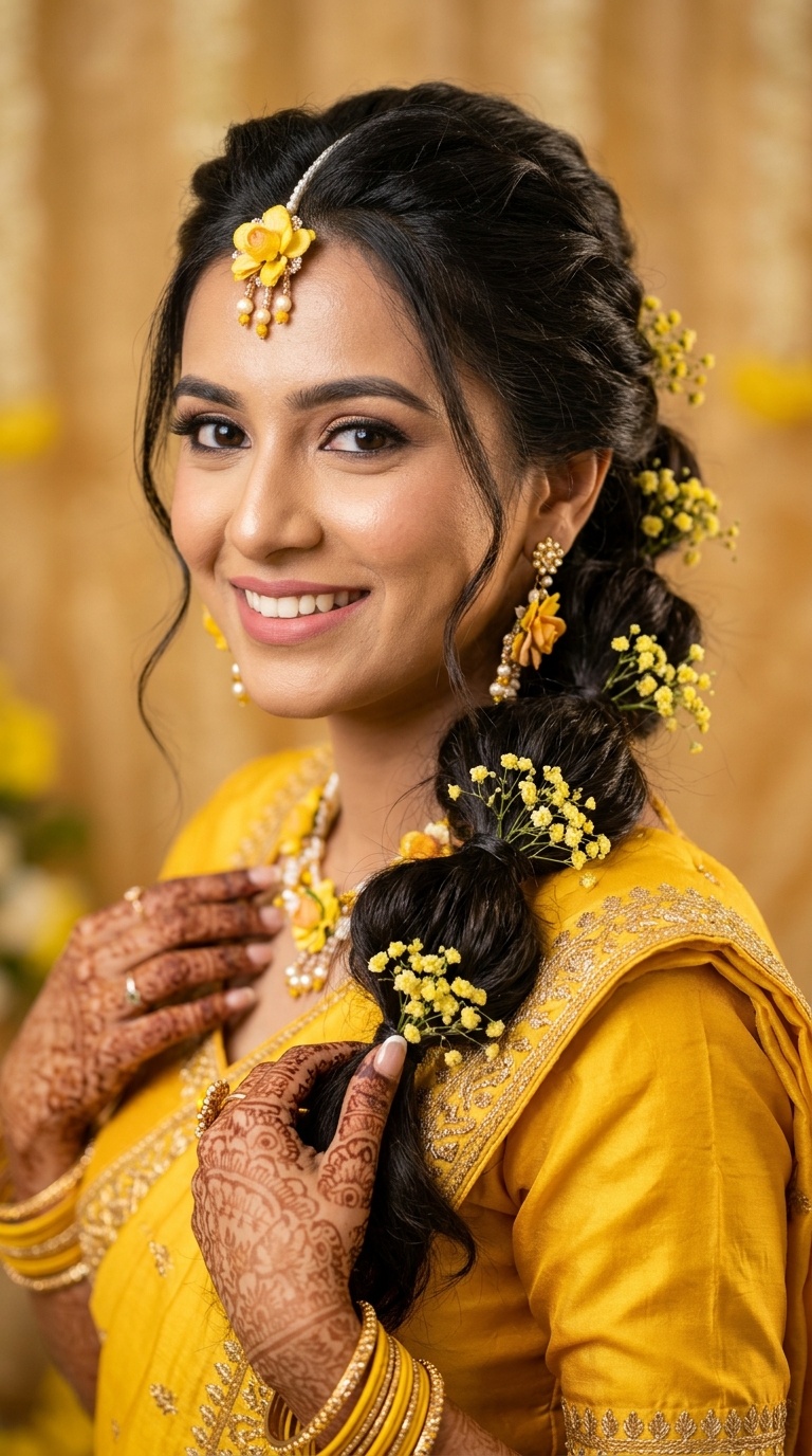 Bubbled Ponytail with Yellow Baby’s Breath