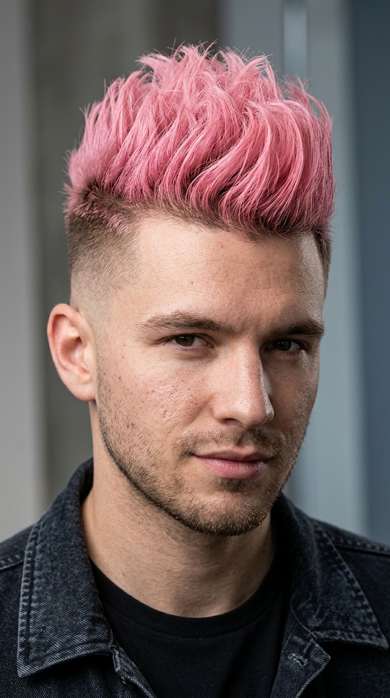 Bubblegum Pink Mohawk with Skin Fade