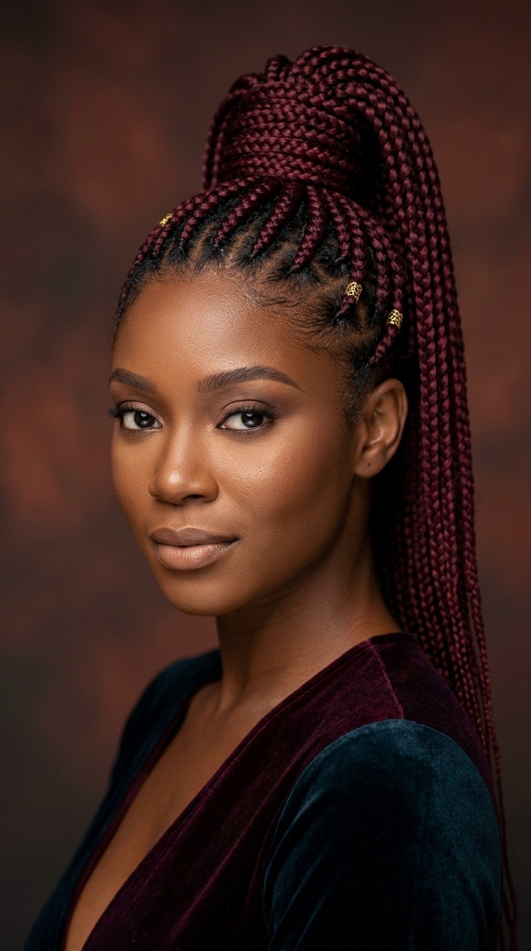 Burgundy Braided Genie Ponytail