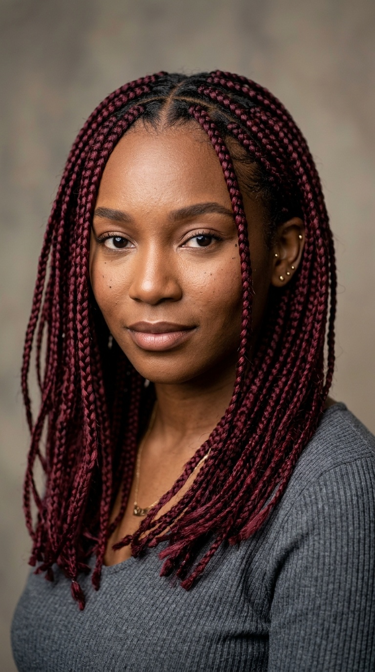 Burgundy Knotless Braids