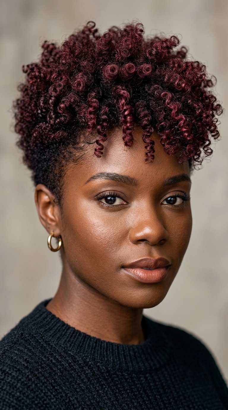 Burgundy Tapered Cut with Natural Curls