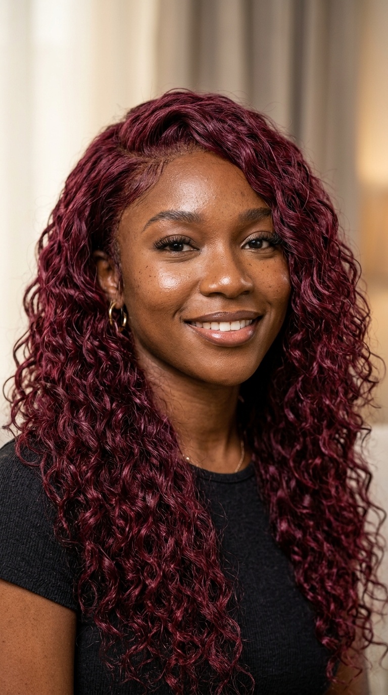 Burgundy Water Wave Bulk Hair