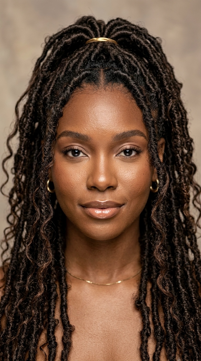 Butterfly Locs Half-Up with Loose Tendrils