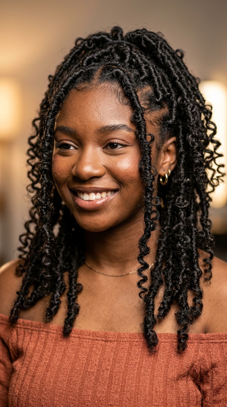 Butterfly Locs with Curly Tendrils
