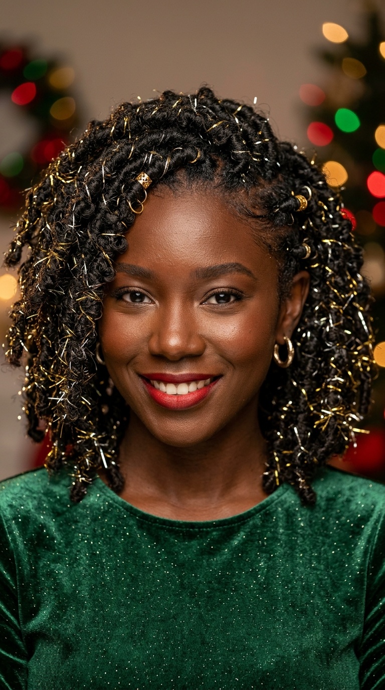 Butterfly Locs with Tinsel Highlights