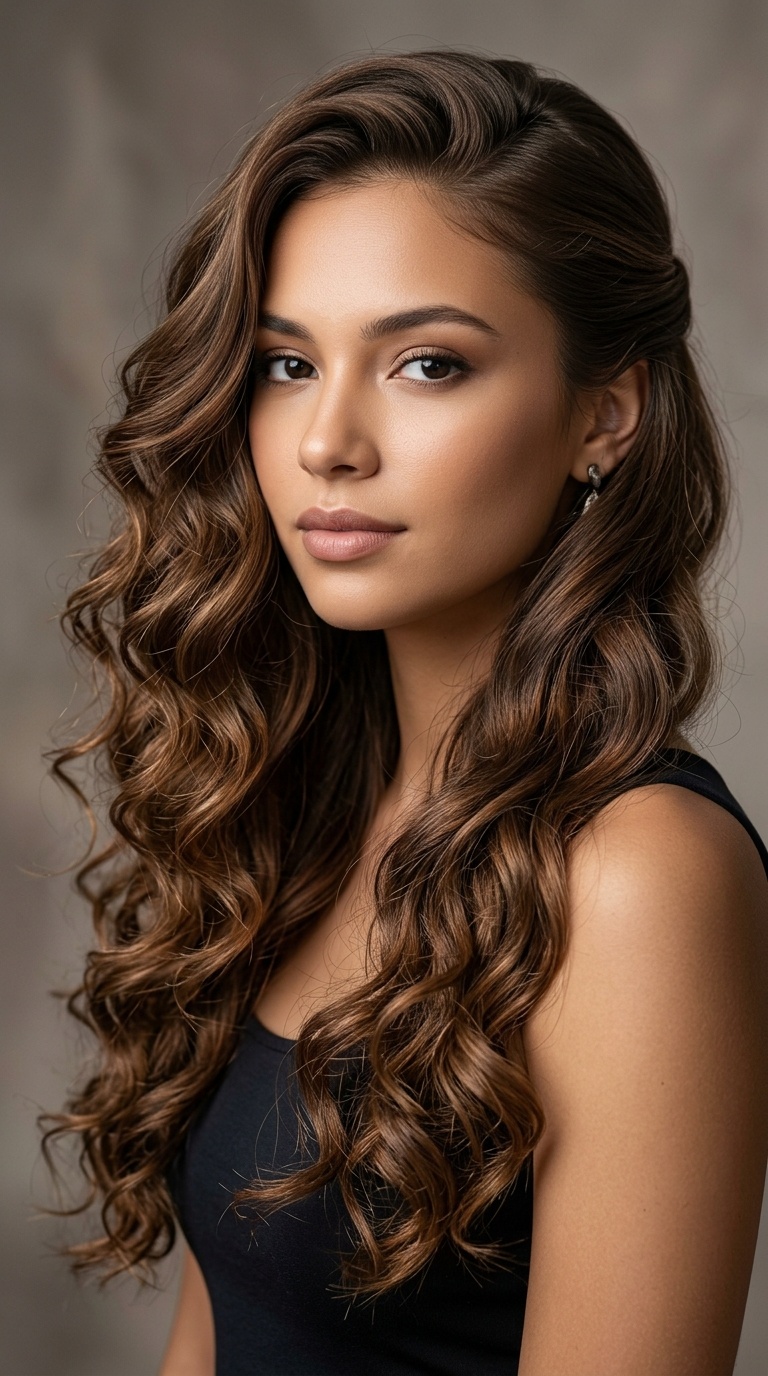 Cascading Side-Swept Curls
