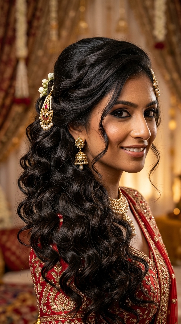 Cascading Side-Swept Curls