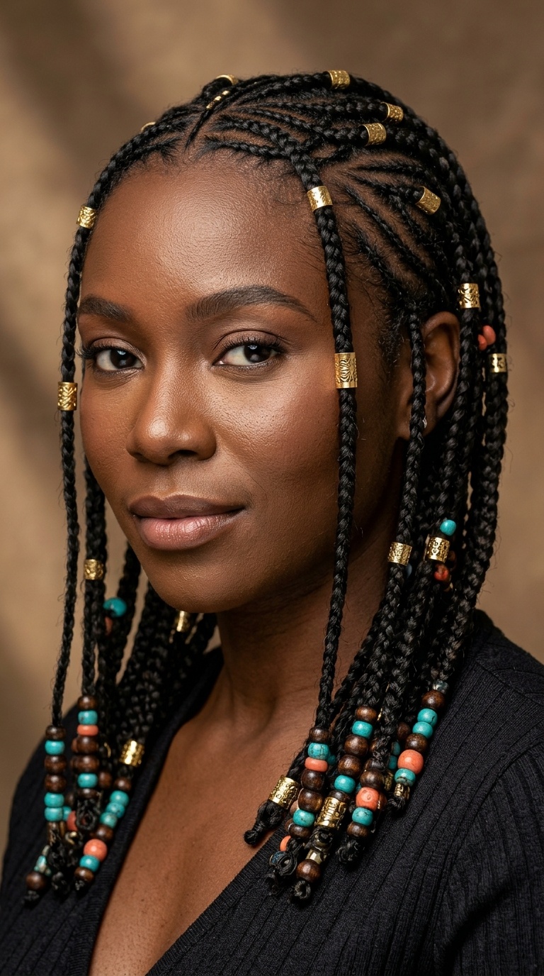 Ceres Braids with Beads and Gold Cuffs
