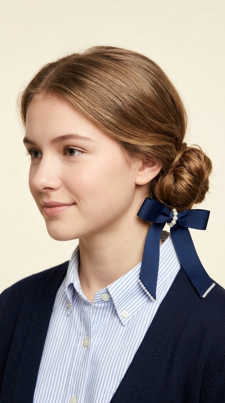 Chignon with a Pearl Ribbon Tie