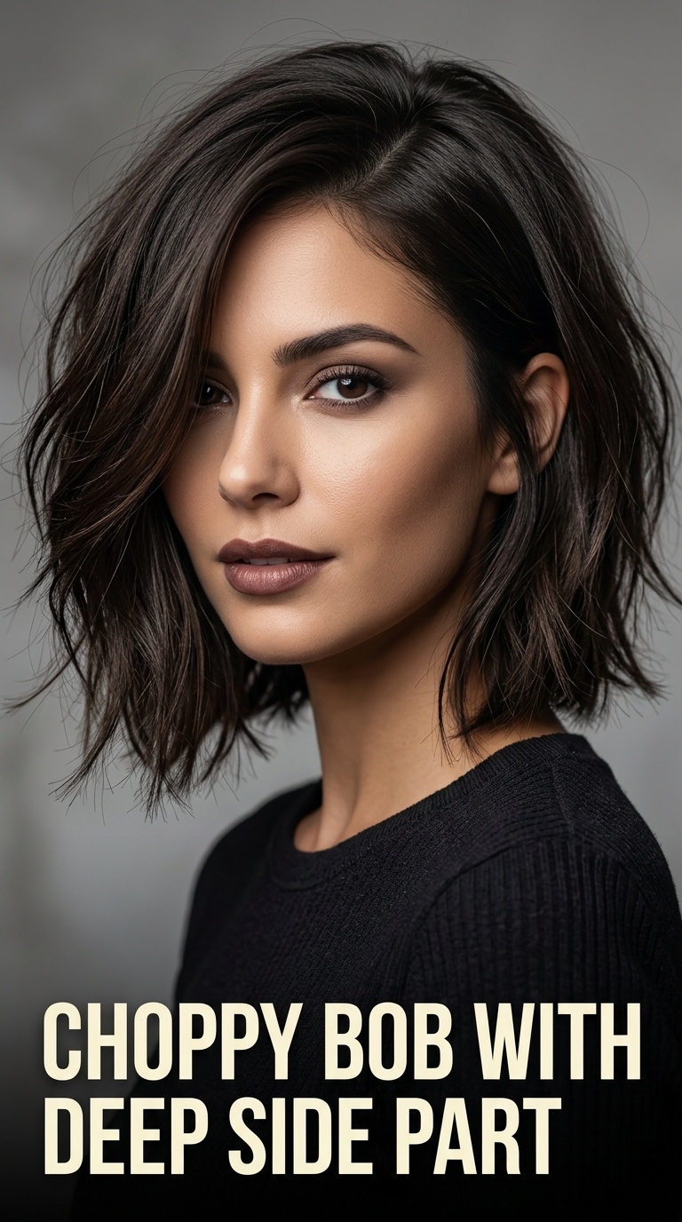 Choppy Bob with Deep Side Part