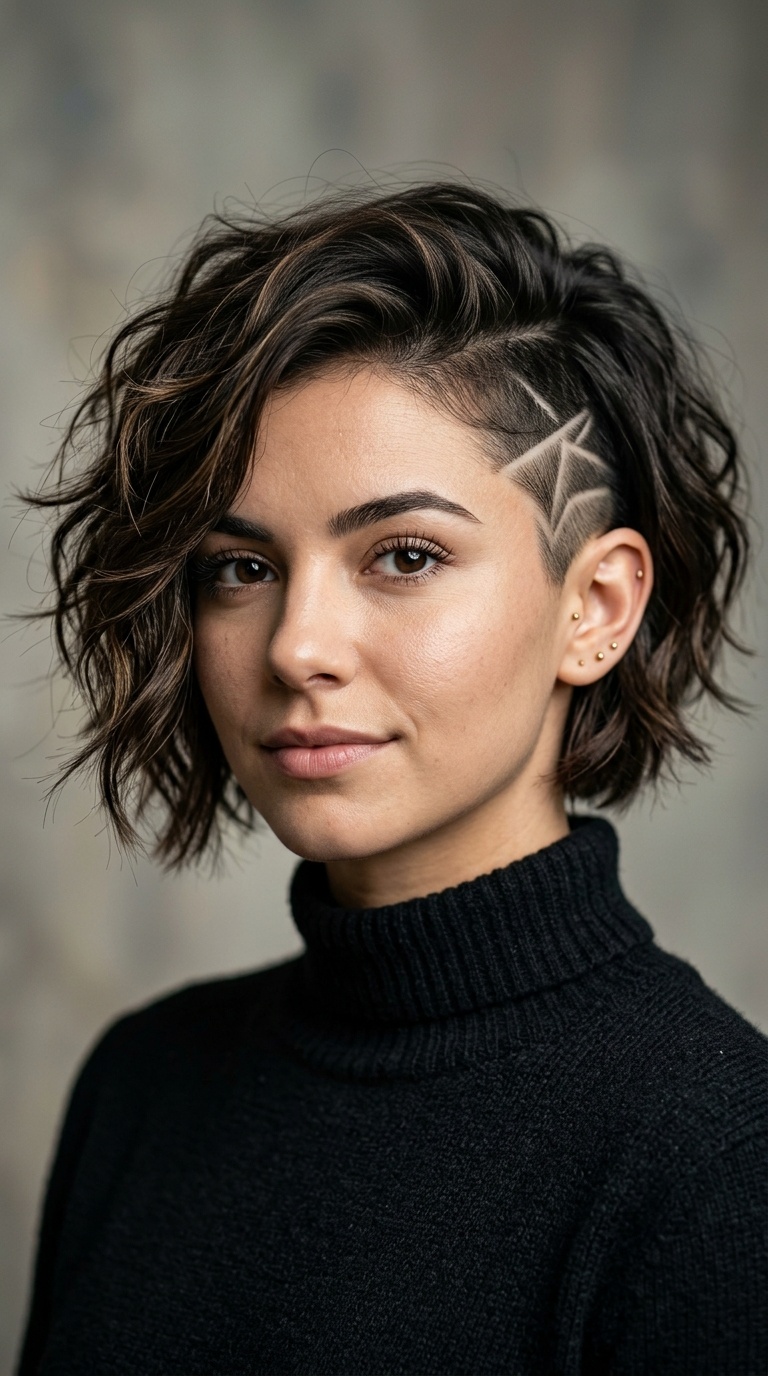 Choppy Bob with Geometric Undercut Designs