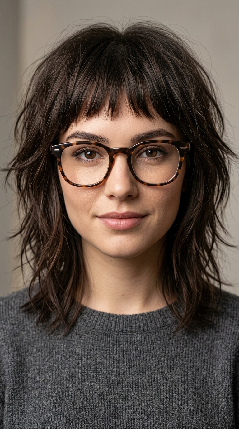 Choppy Mid-Length Shag with Micro-Bangs