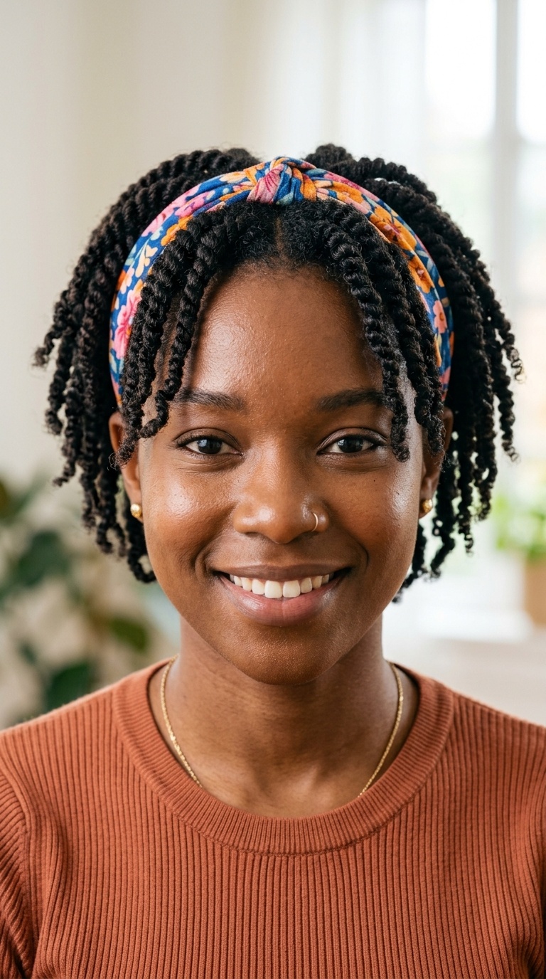 Chunky Mini-Twists with a Floral Fabric Band