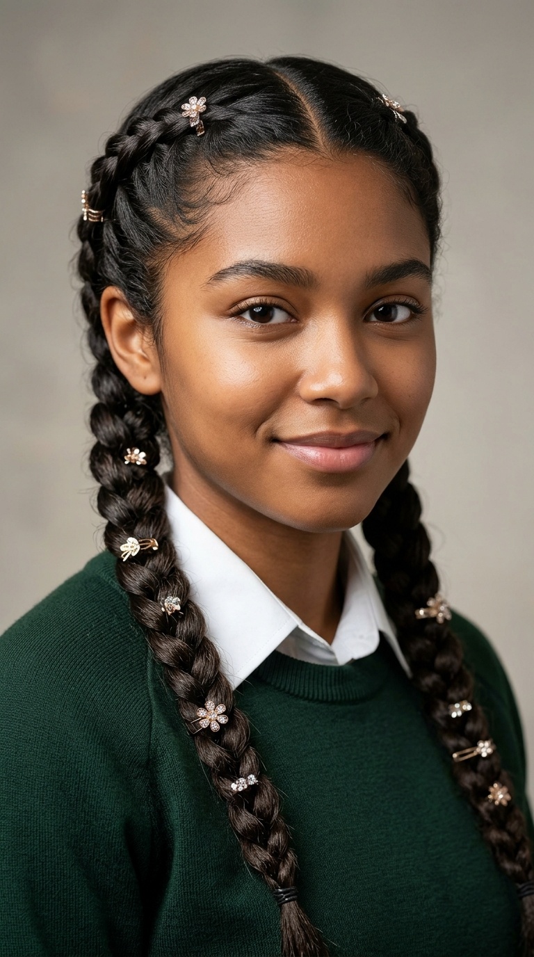 Classic Braids with Decorative Clips