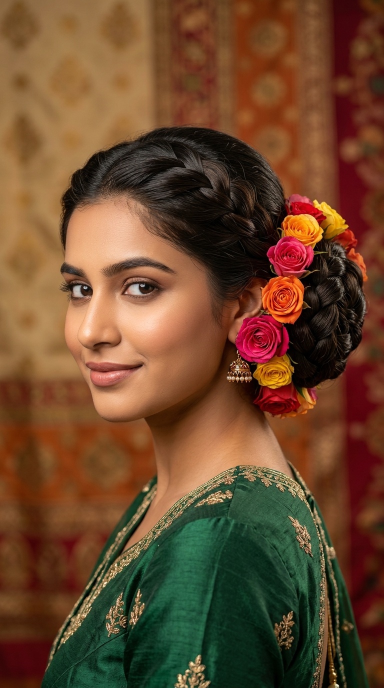 Classic Bun with Multi-Colored Roses