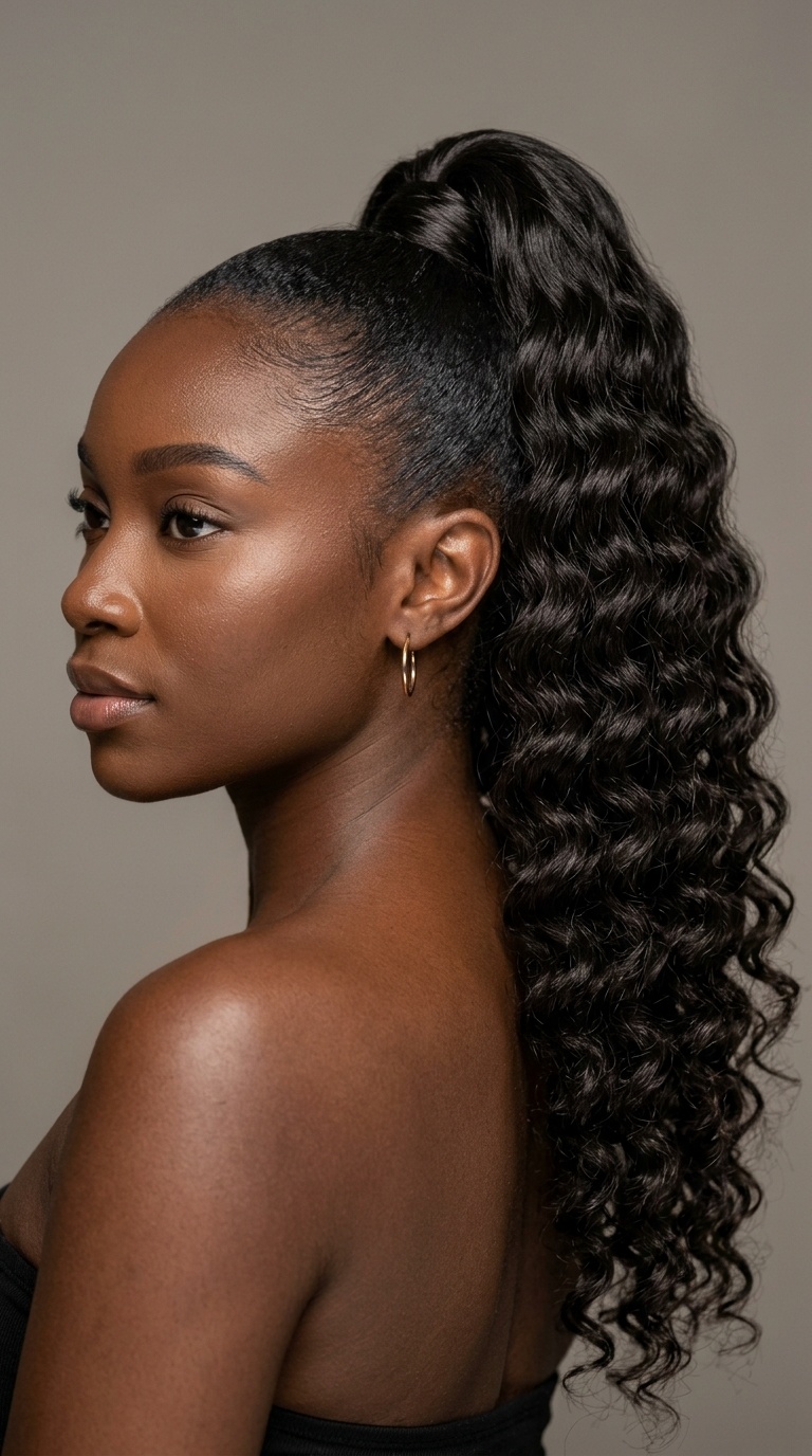 Classic High Ponytail with Deep Wave Bundles