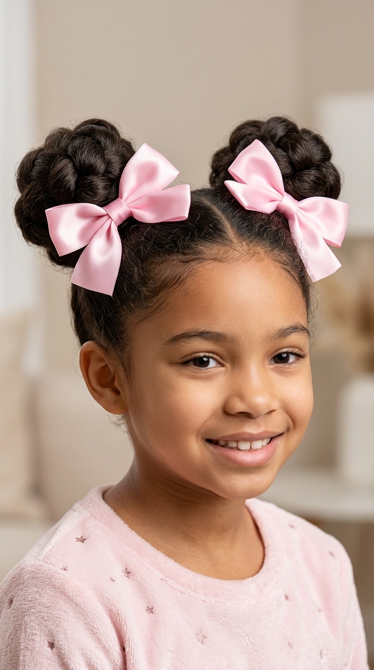 Classic High Space Buns with Satin Bows