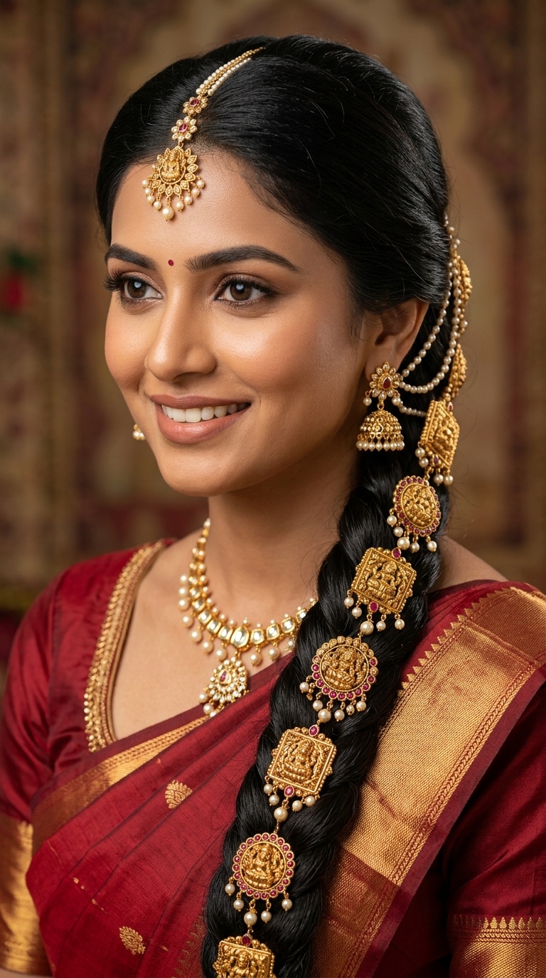 Classic Long Braid with Gold Billai (Jadai)