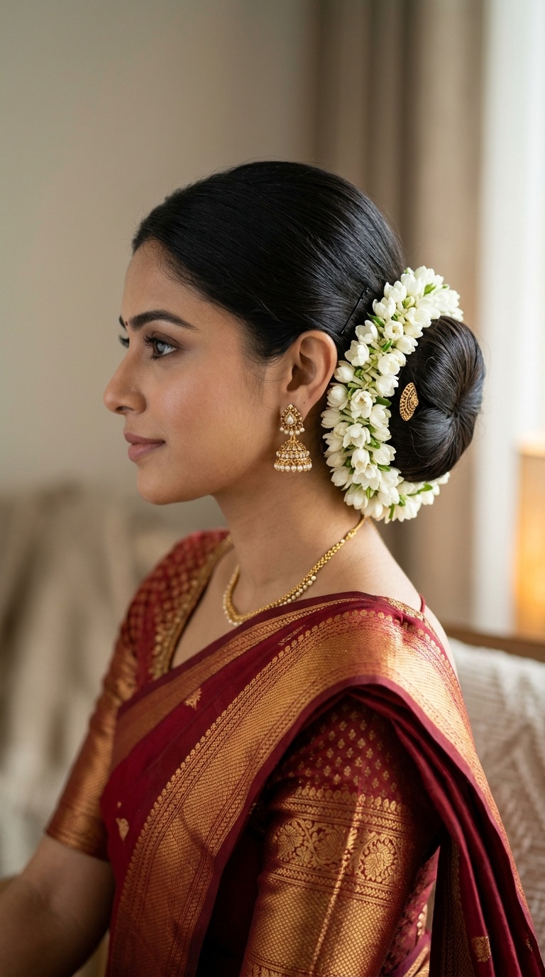 Classic Low Bun with Circular Gajra