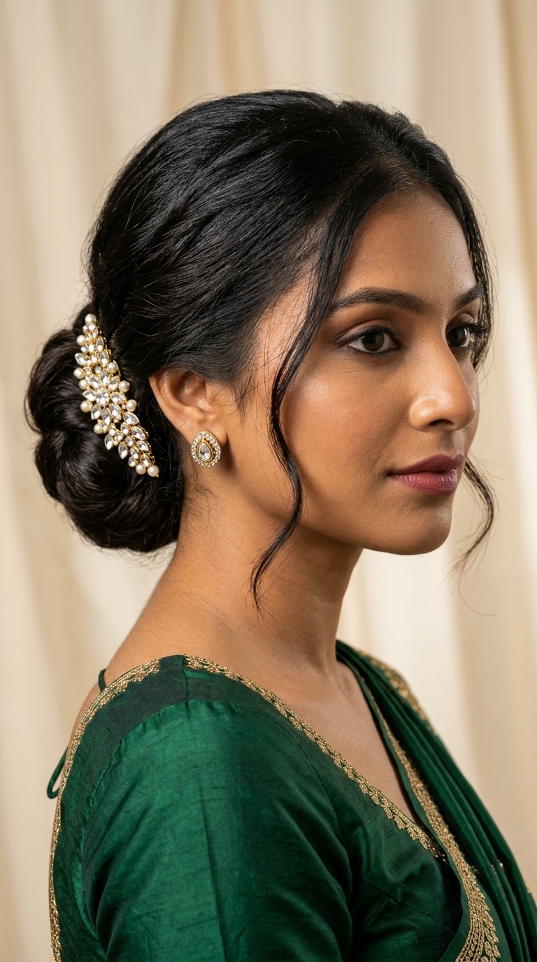 Classic Low Chignon with Hair Jewelry