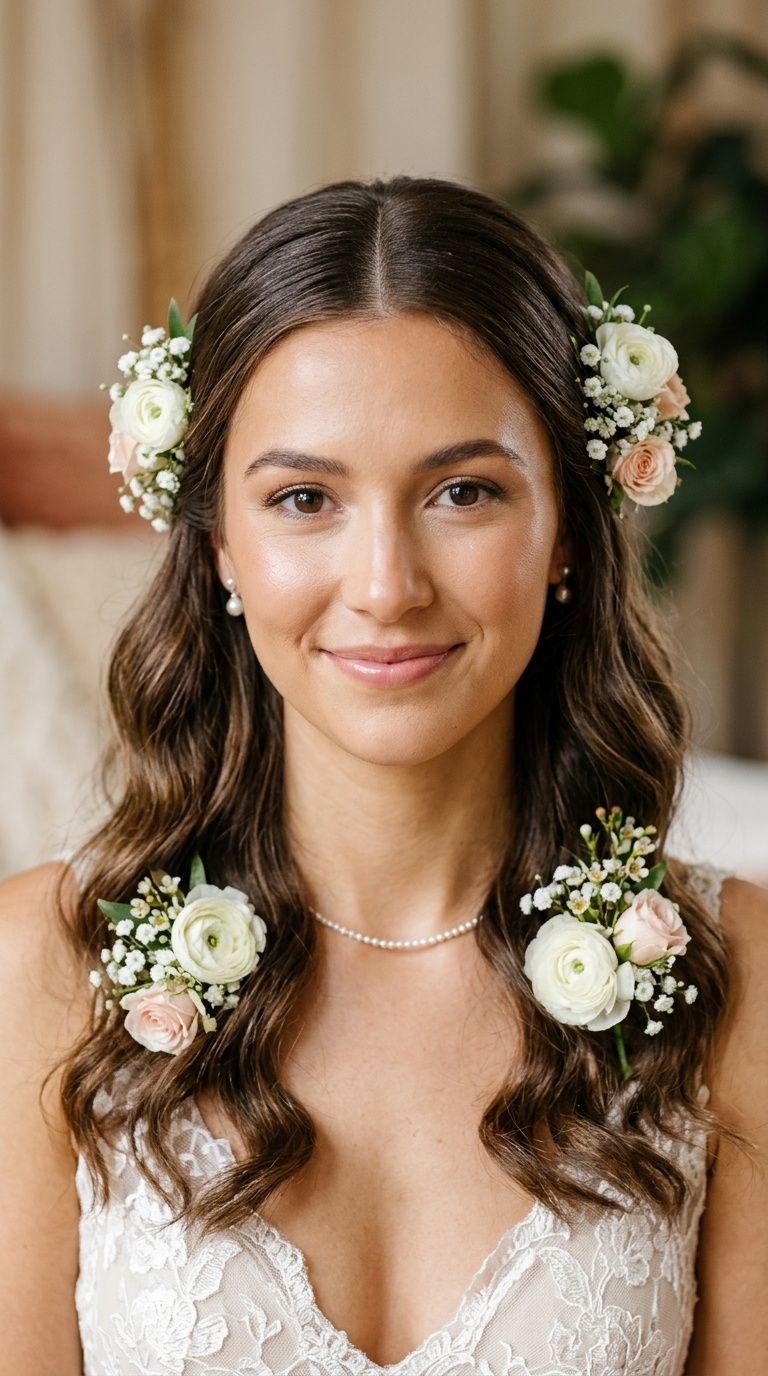 Classic Middle Part with Floral Ear Tucks
